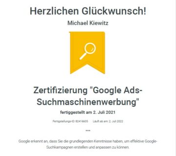zertifikat google suchmaschinenwerbung