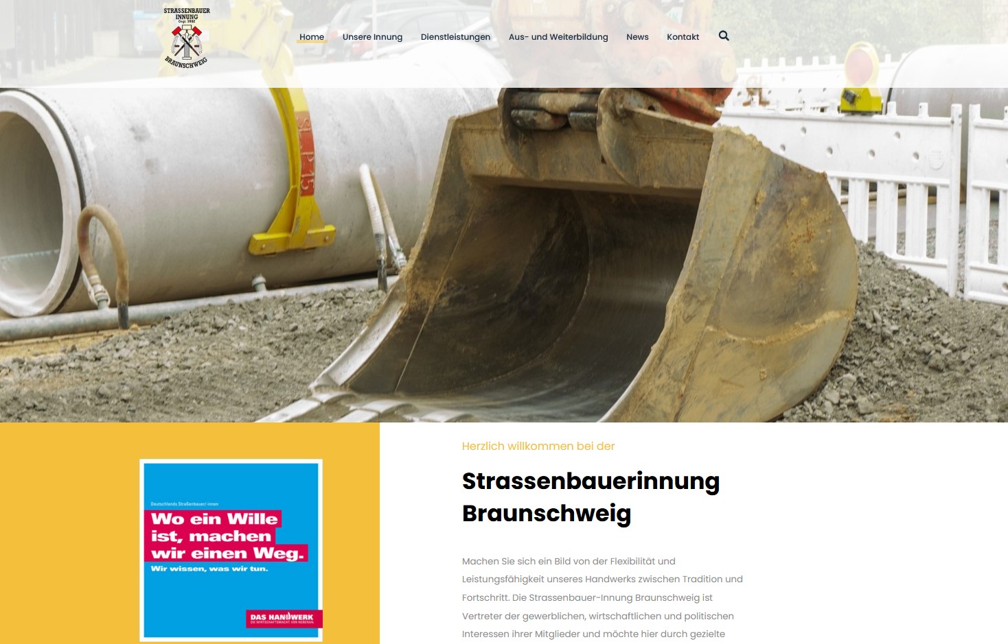 Screenshot der Website der Strassenbauerinnung Braunschweig