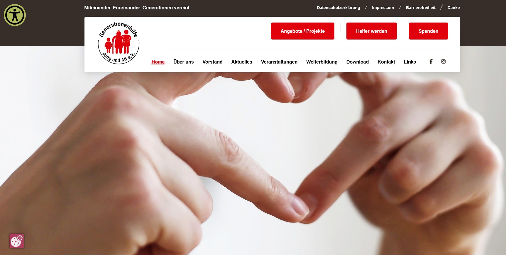 Screenshot der Website der Generationenhilfe Jung und Alt e V 